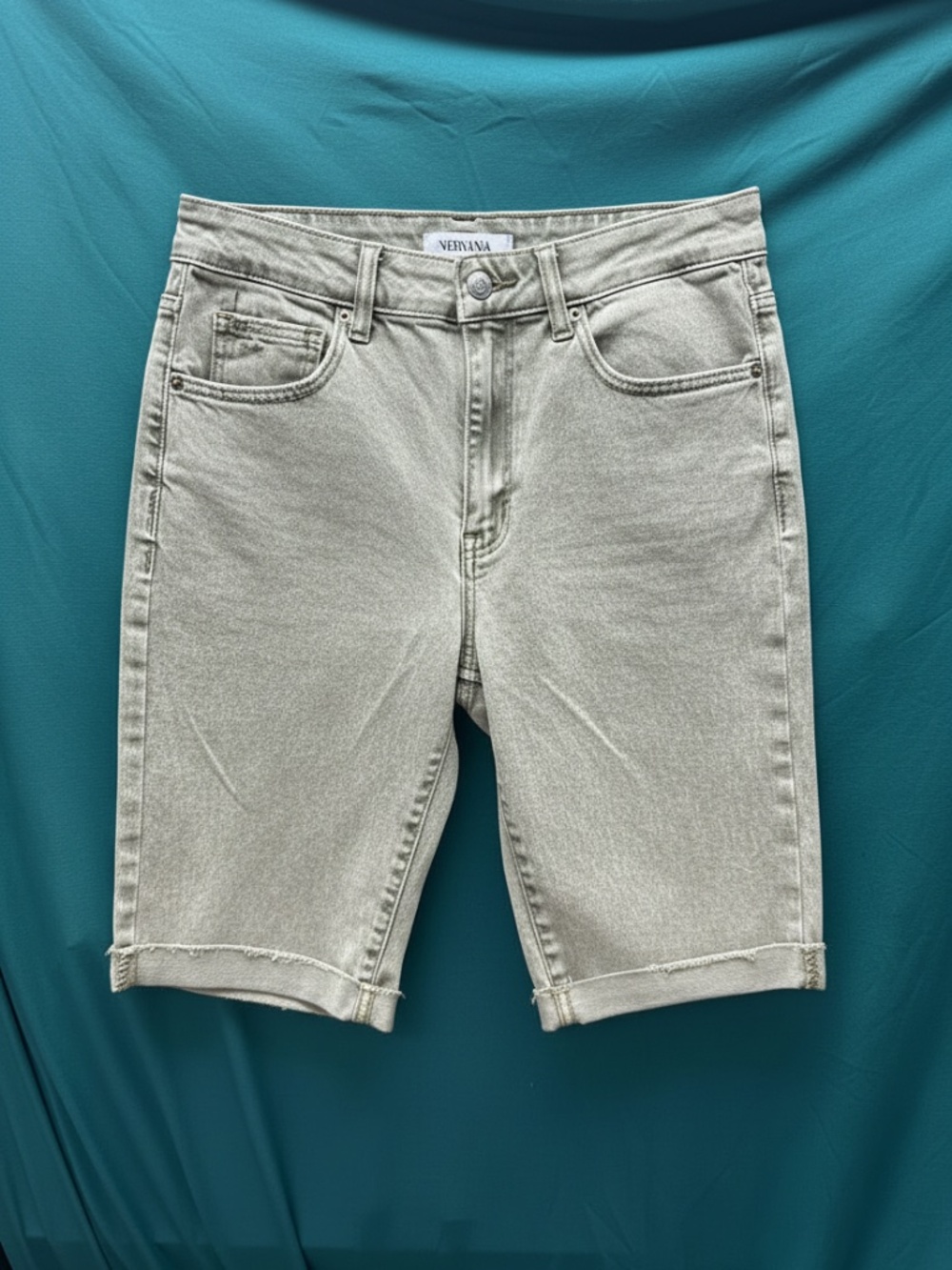 Zenana Green Acid Wash Bermuda Denim Shorts - NWOT.